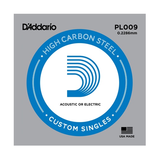 [019954211042] D'Addario PL009 Plain Steel Guitar Single String .009